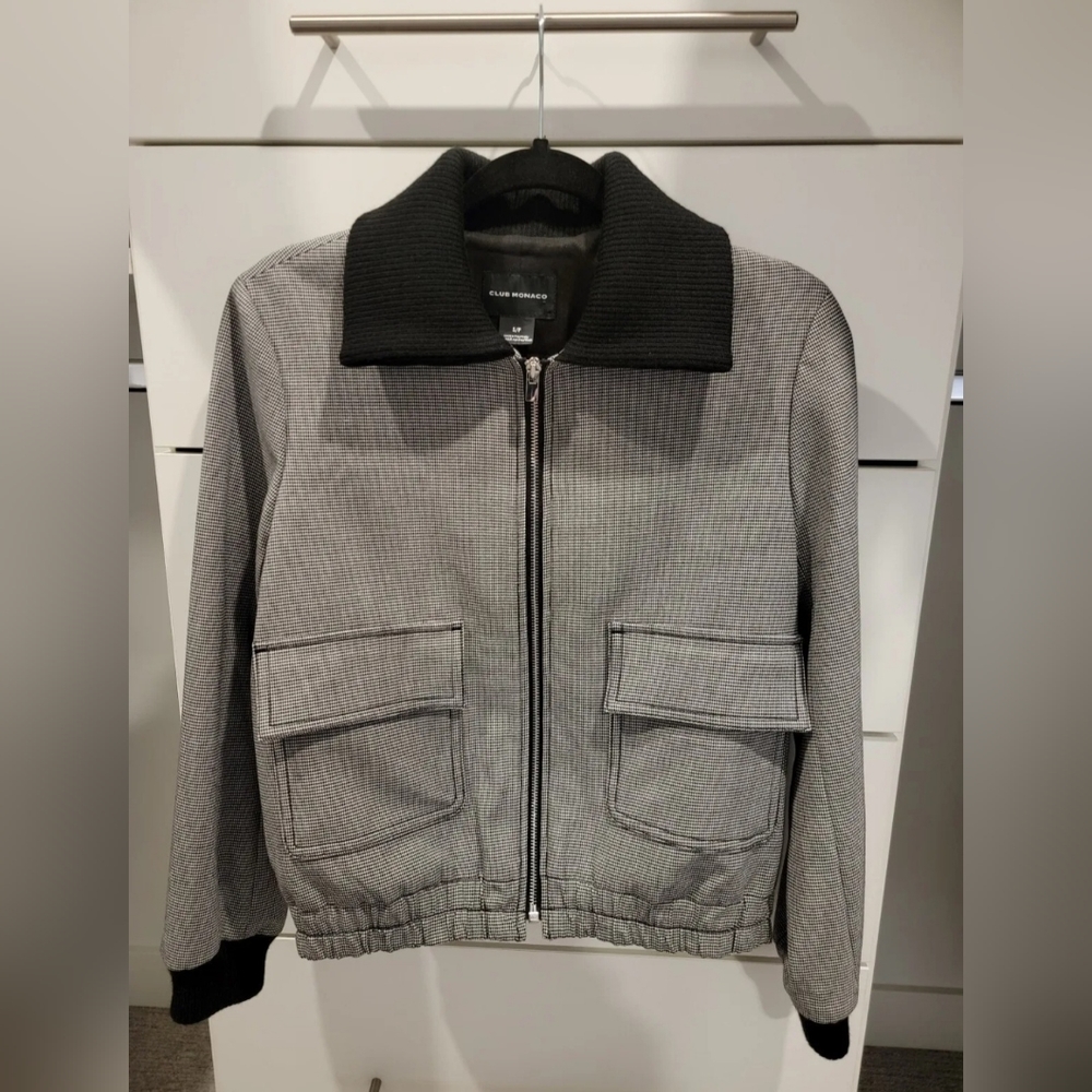 Club Monaco Bomber Jacket Size Small Black White Checkered